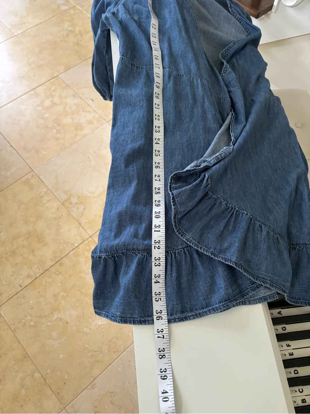 Denim Blue Wrap Ruffle Mini Dress with Puff Sleeves - Picture 13 of 14